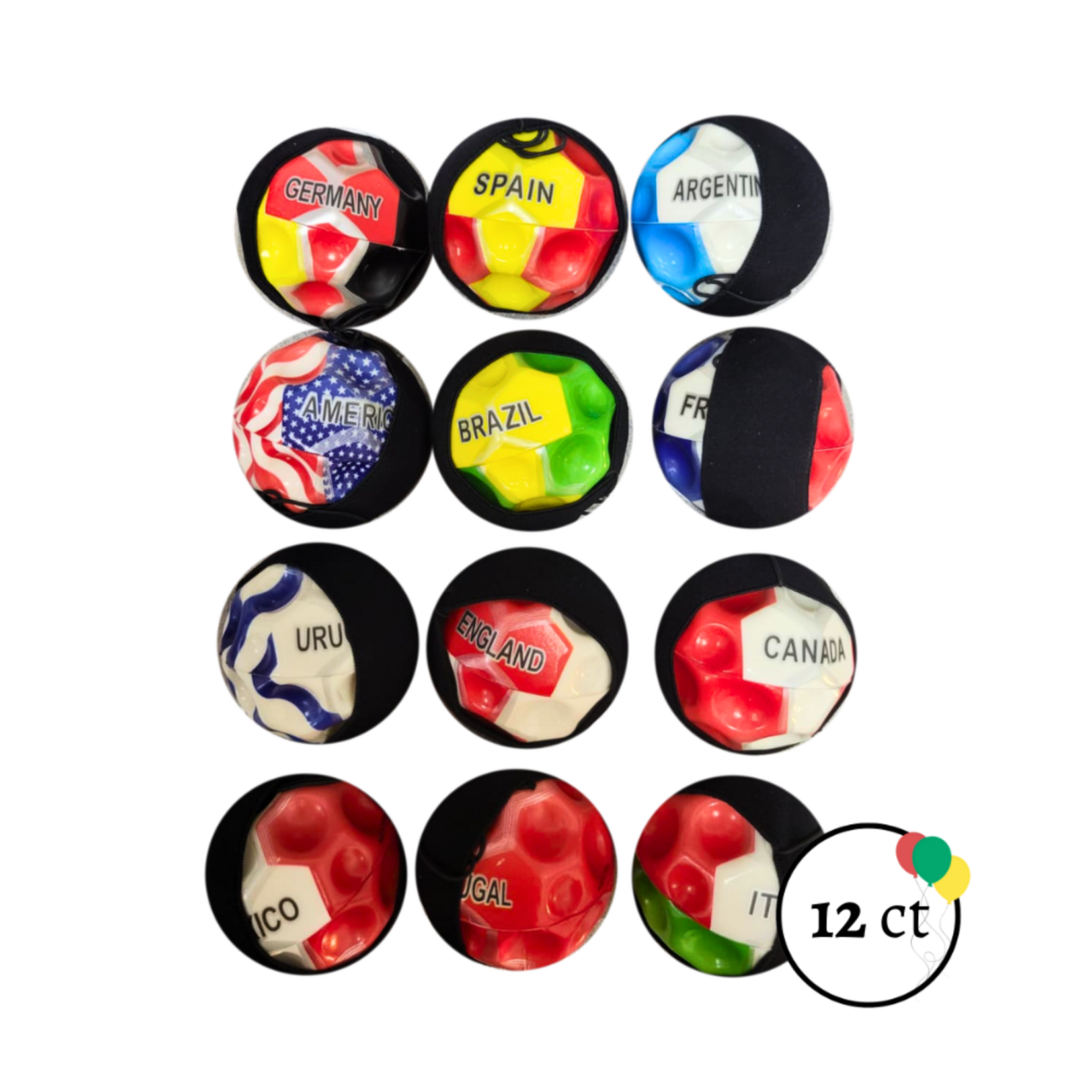 World Countries Flag Return Balls 12ct