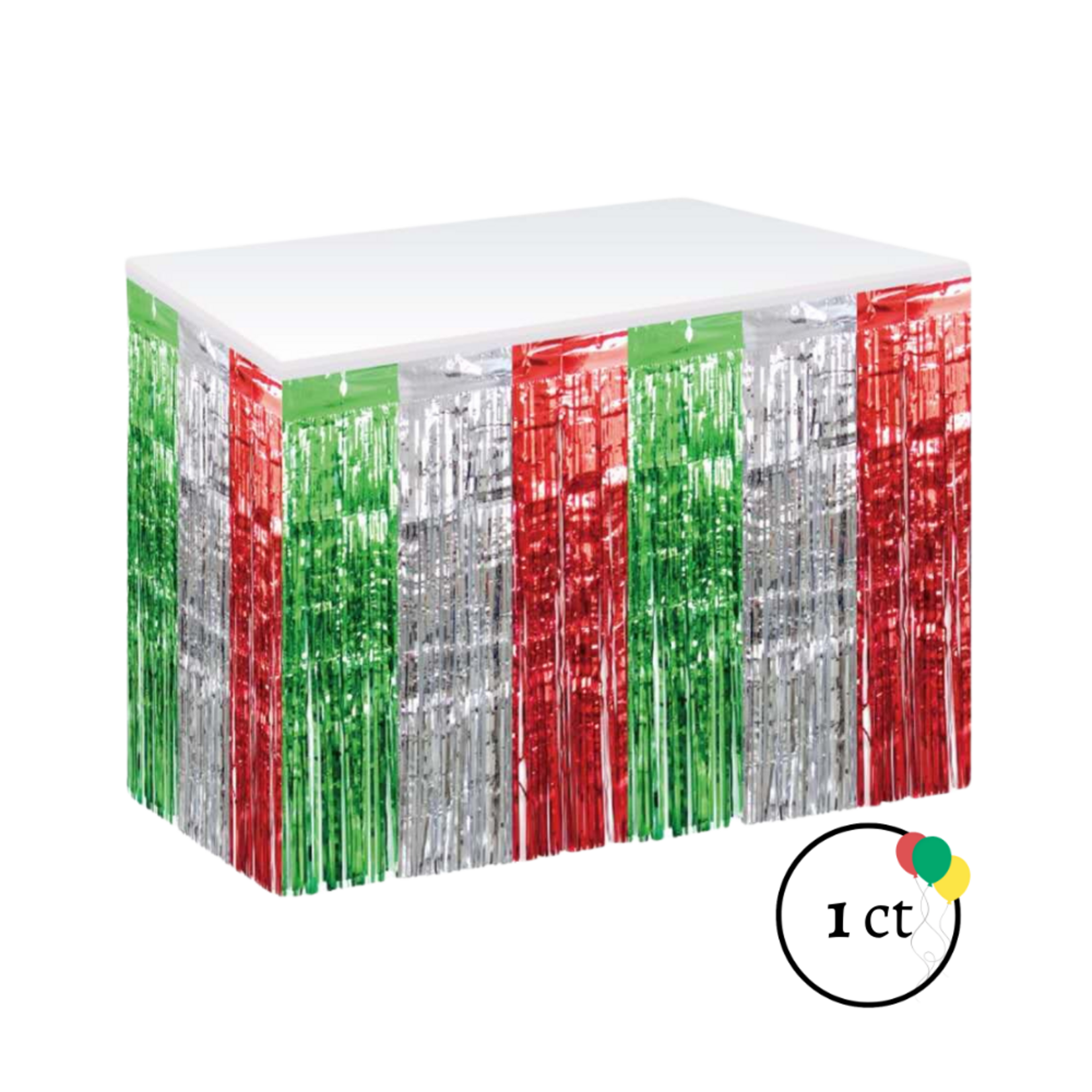Metallic Table Skirt Red Silver Green