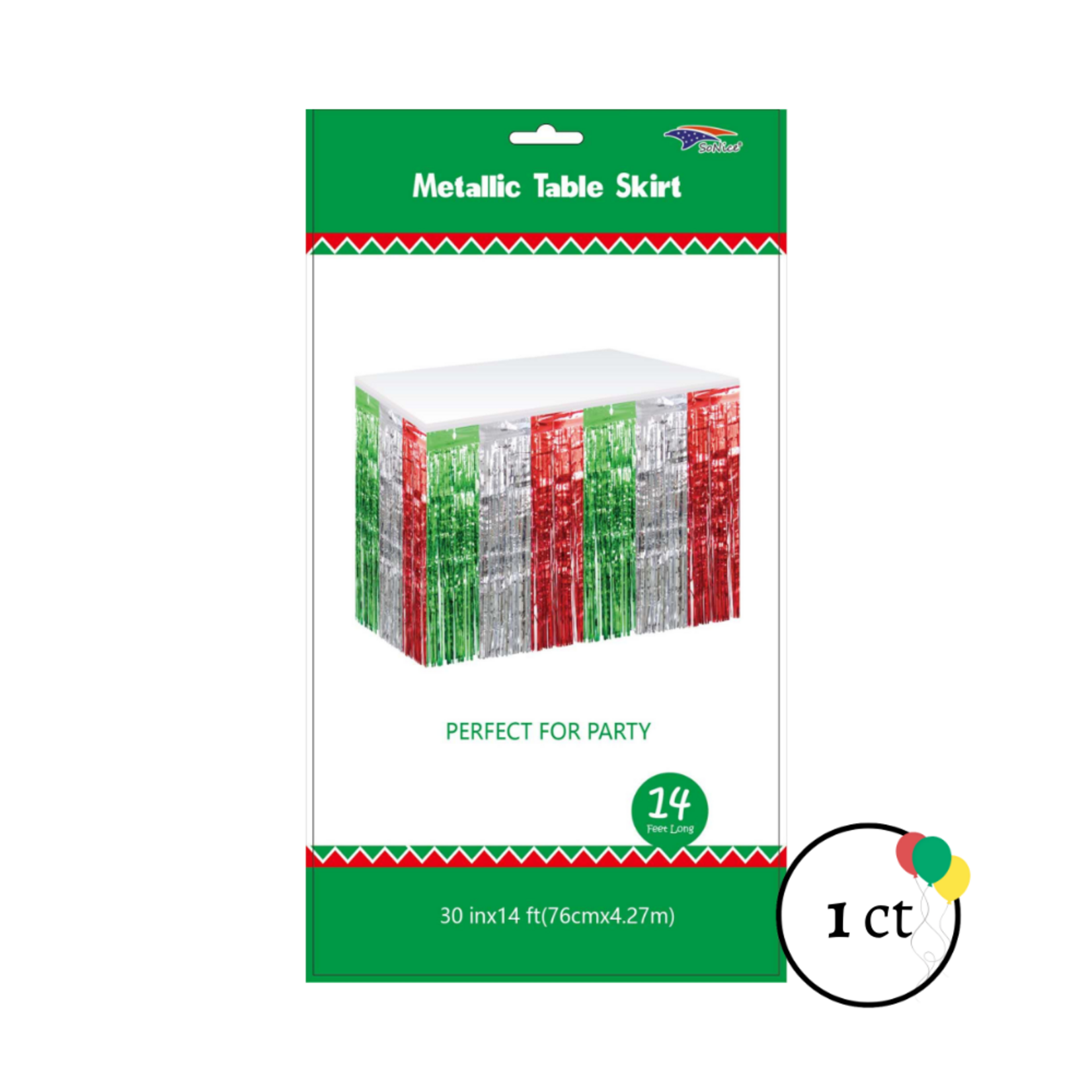 Metallic Table Skirt Red Silver Green