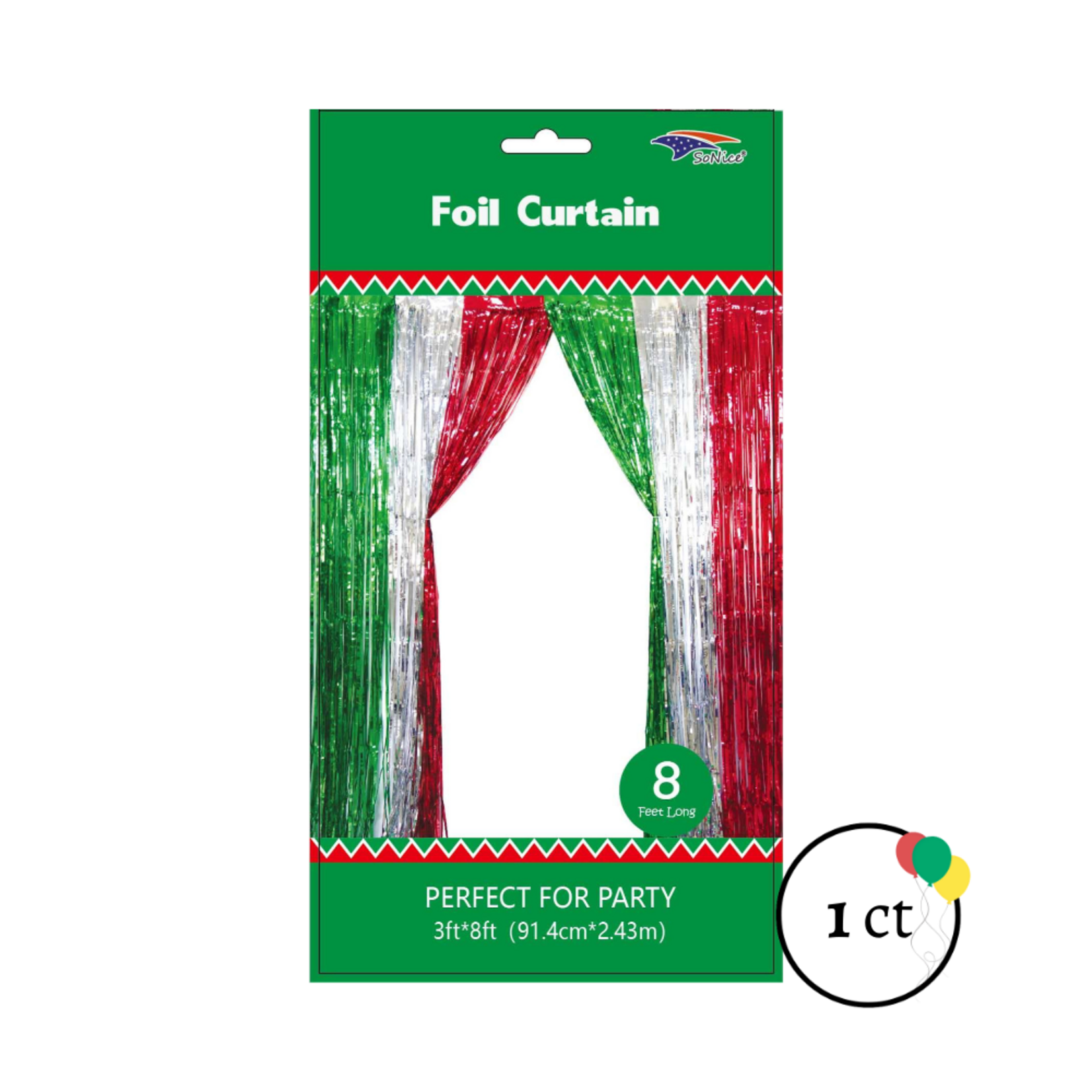 Foil Curtain Red Silver Green