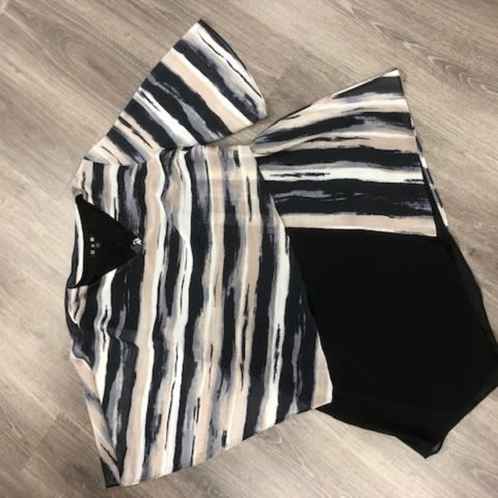 WD Design Black & Beige Chiffon Stripe Splice Tunic