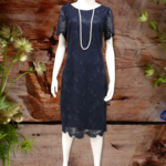 Vivid International Navy Soft Lace Short Sleeve Dress Size-12