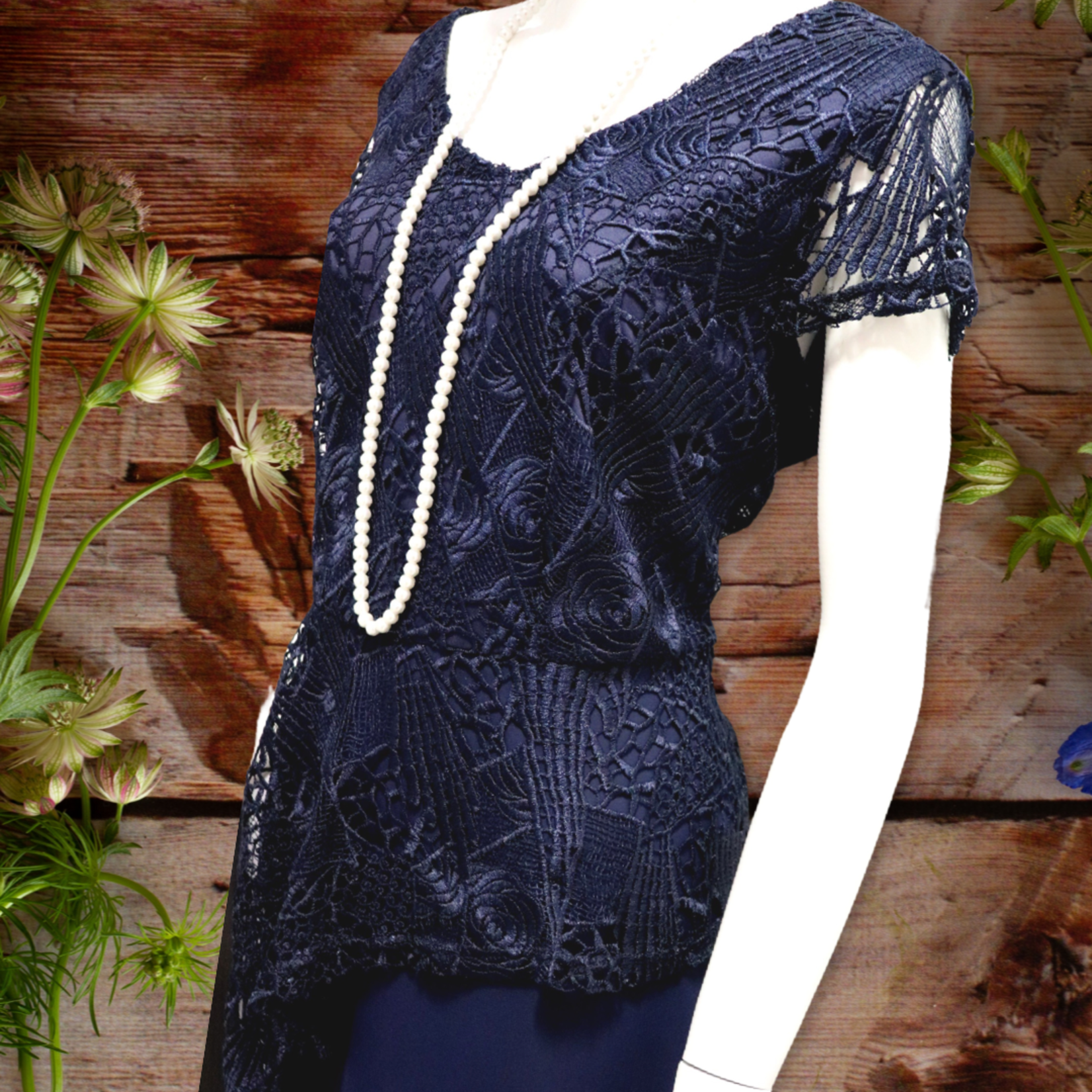 Vivid International Navy Lace Bodice Chiffon Skirt Dress - 12