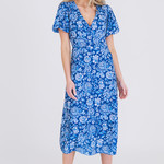 3rd Love Blue Floral V Neck Short Sleeve Mid Length Dress