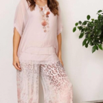 La Strada Pink Animal Silk Flowing Wide Leg Pant