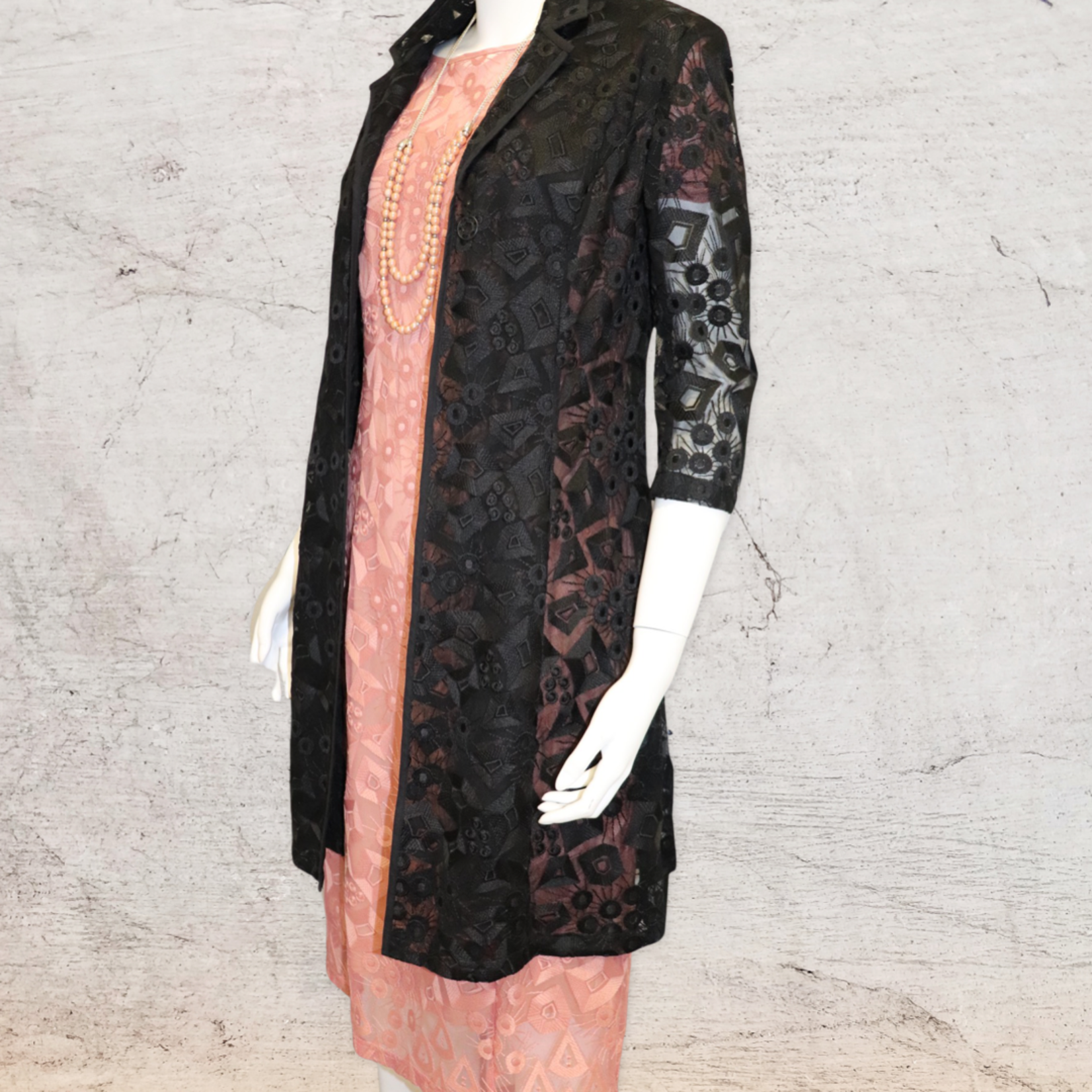 Faye Black Geo Soft Lace 3/4 Sleeve Formal Jacket