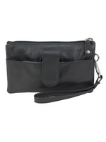 Franco Bonini Black 16.5x10cm Leather 3 Pocket Purse, Wrist Strap
