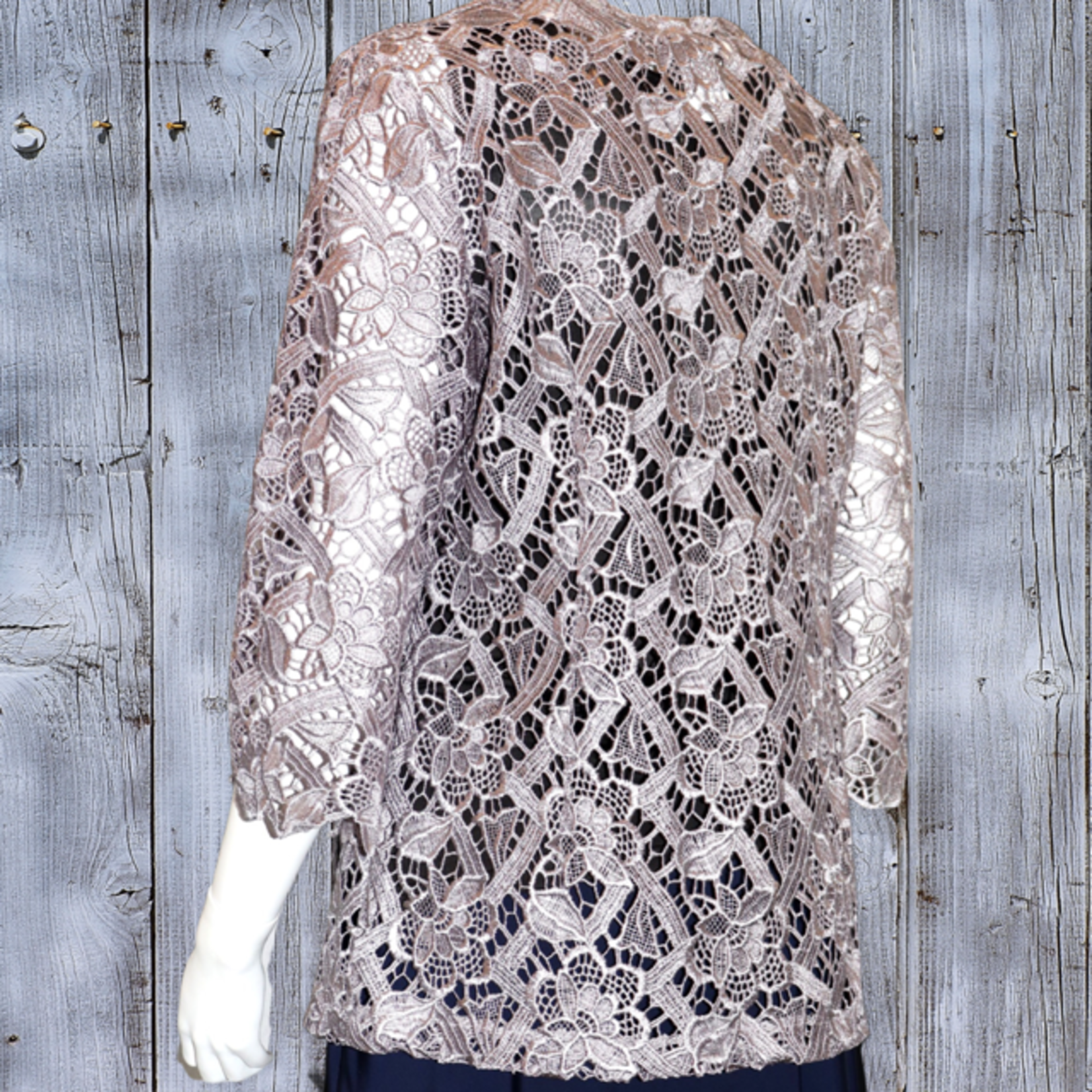 Yes A Dress Silver Woven Lace 3/4 Sleeve Jacket