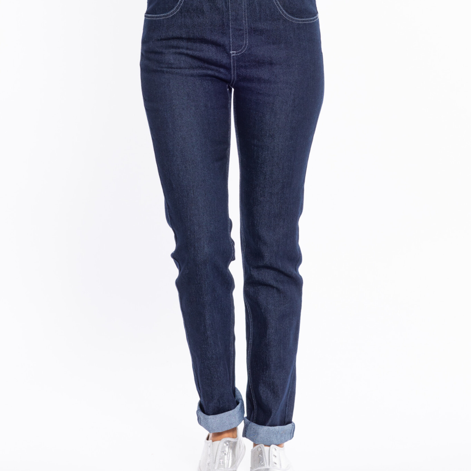 Cafe Latte Dark Indigo Denim Straight Leg Jeans