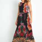 OPM Black & Red Floral Pleated Sleeveless Dress