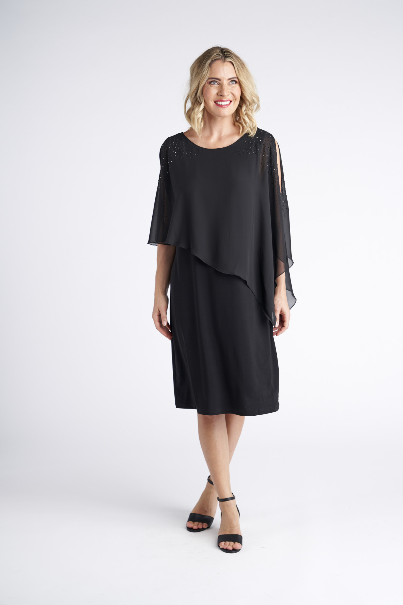 Black Chiffon Sparkle Overlay & Jersey Dress - One Plus One Fashion