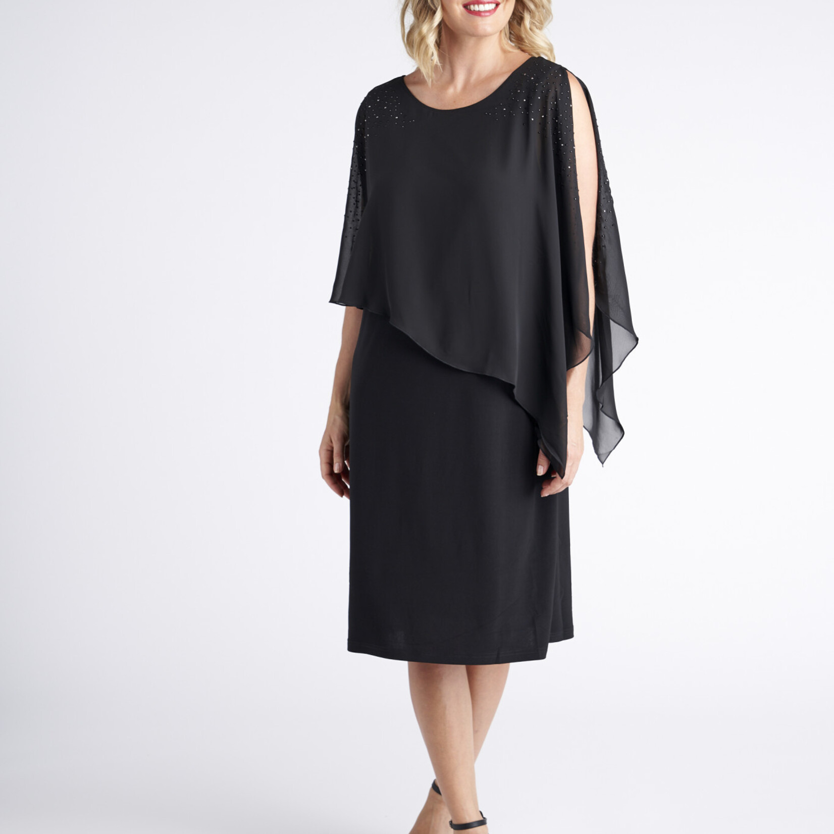 Vivid International Black Chiffon  Sparkle Overlay &  Jersey Dress