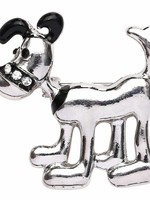 Zizu Silver & Black with 3x Diamonte Crystal Dog Brooch