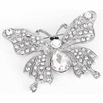 Zizu Silver with Diamonte Crystal Drop Large Butterfly Brooch