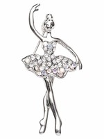 Zizu Silver & Diamonte Crystal Ballerina Brooch