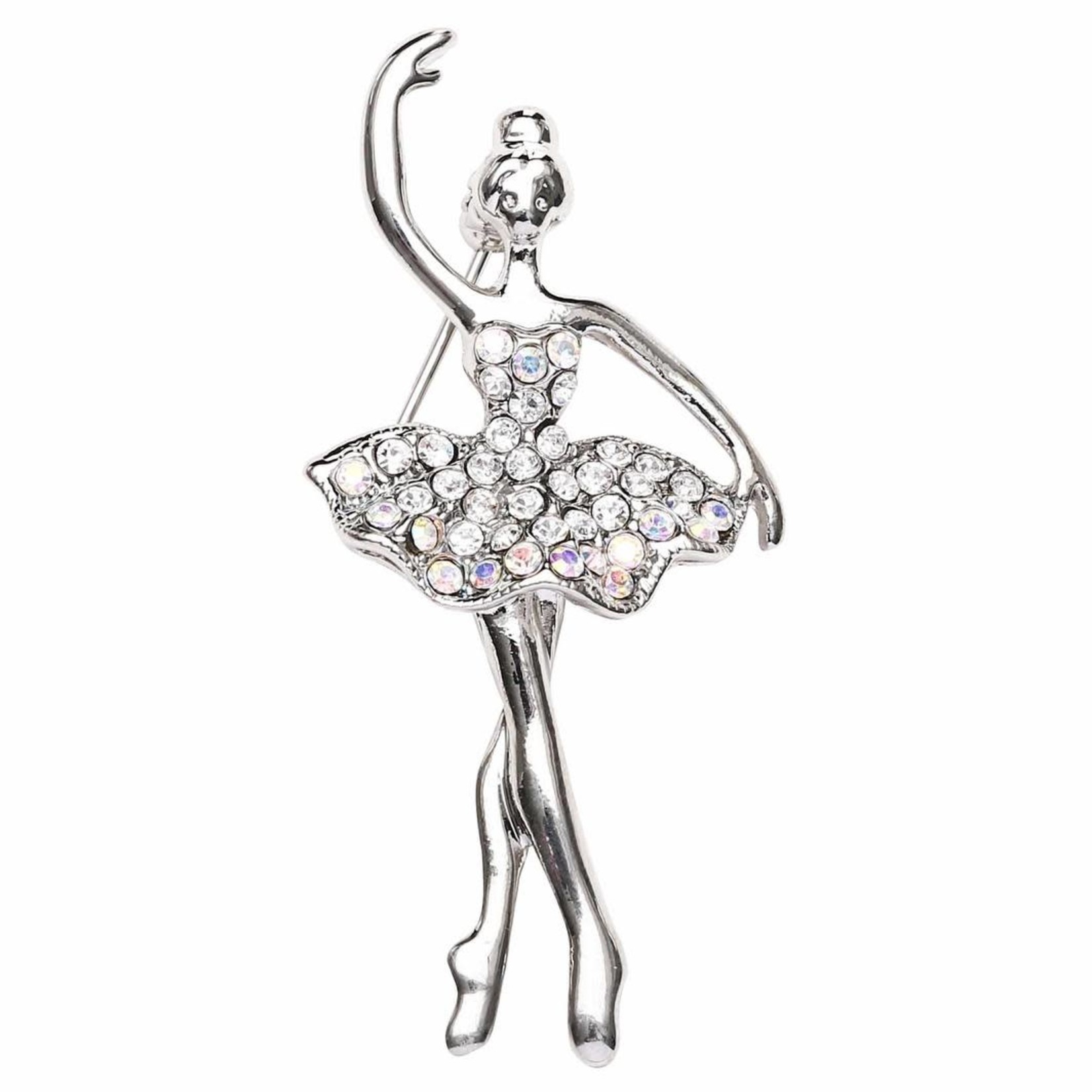 Zizu Silver & Diamonte Crystal Ballerina Brooch