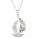 Zizu Silver & Diamonte Crystal Sail Boat Long Necklace