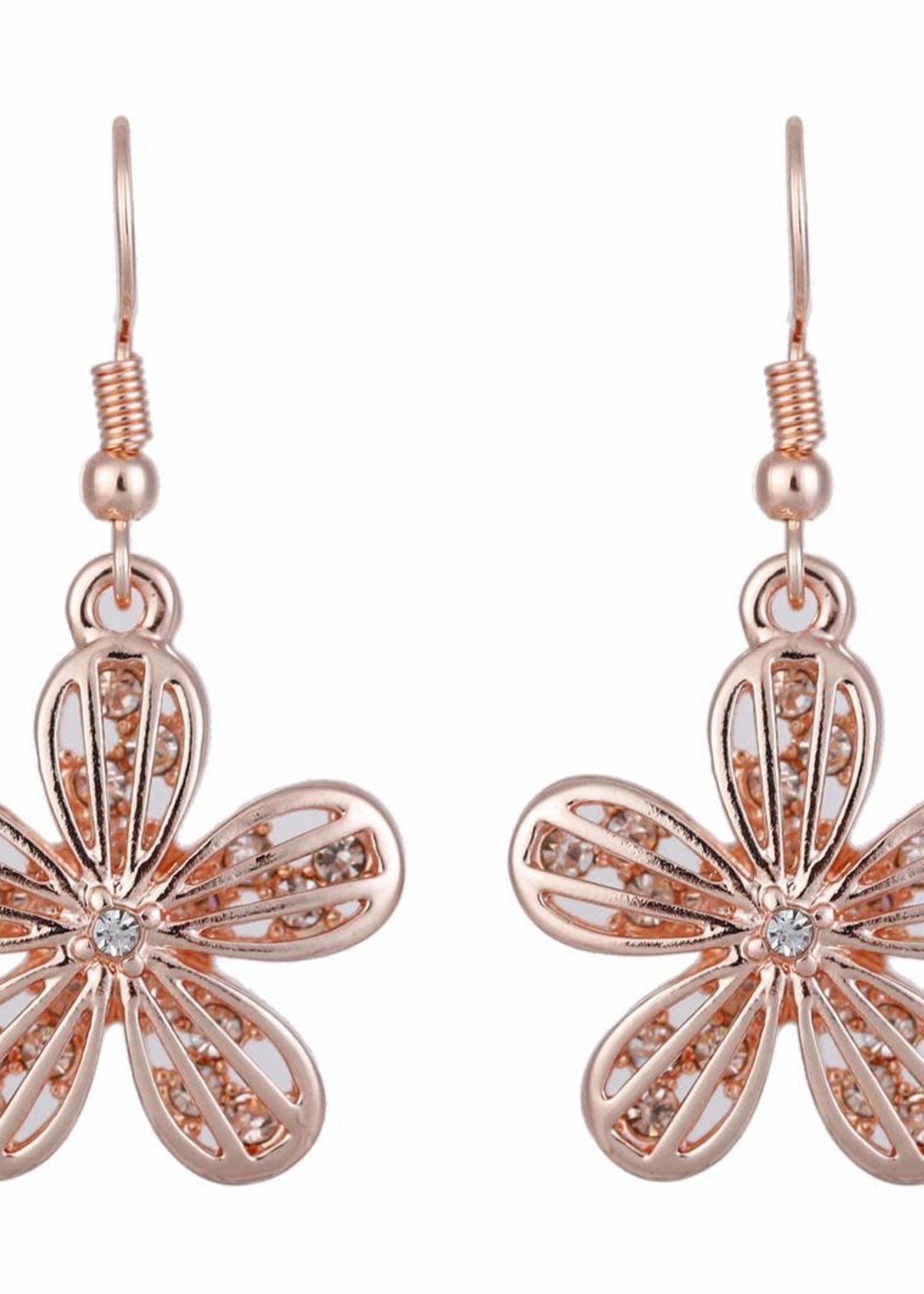 Zizu Rose Gold Flower Crystal Earrings