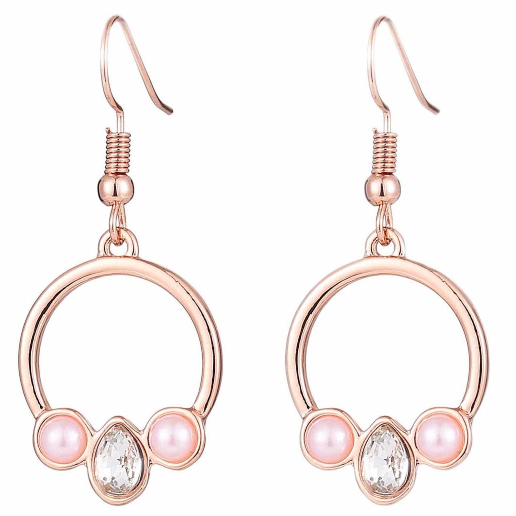 Zizu Rose Gold Circle with Pearl & Crystal Hook Earrings