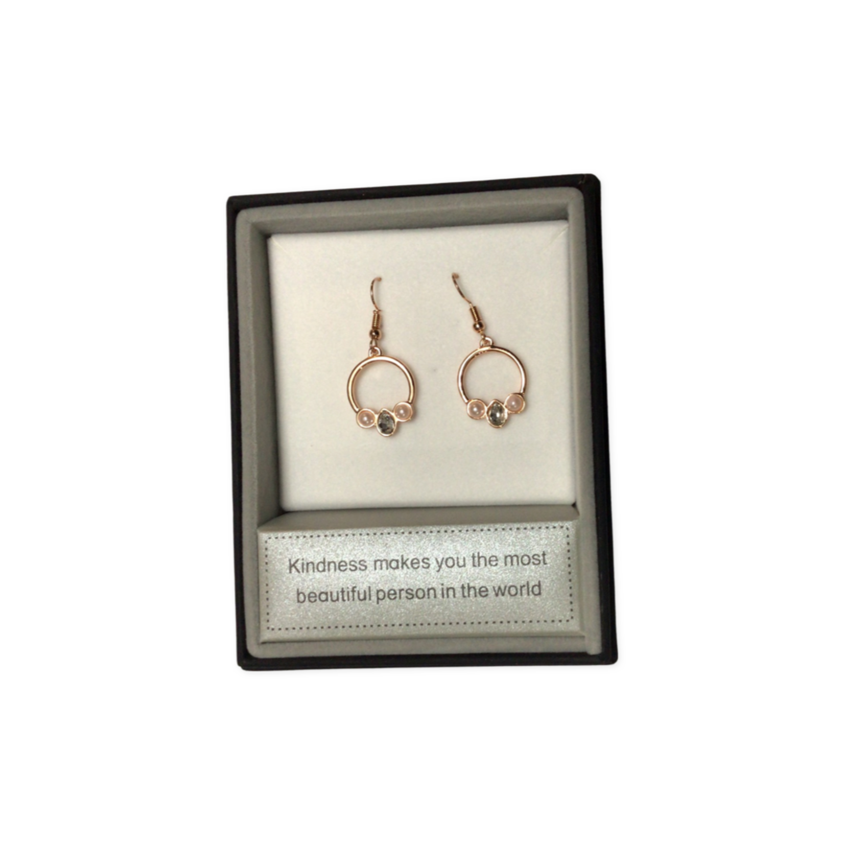 Zizu Rose Gold Circle with Pearl & Crystal Hook Earrings