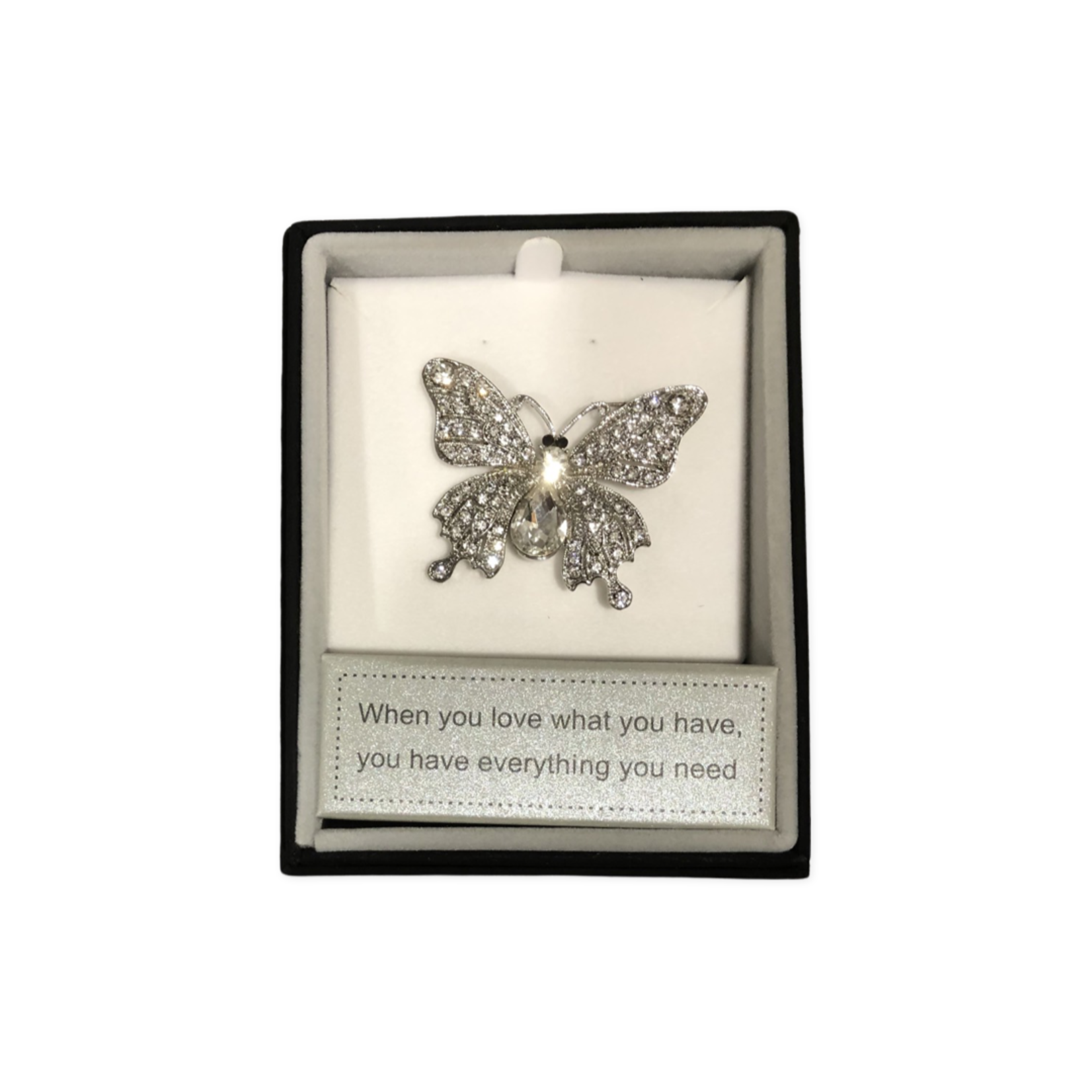 Zizu Silver with Diamonte Crystal Drop Large Butterfly Brooch
