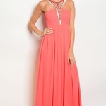 Fashion Square Coral Beaded Bodice Formal Dress