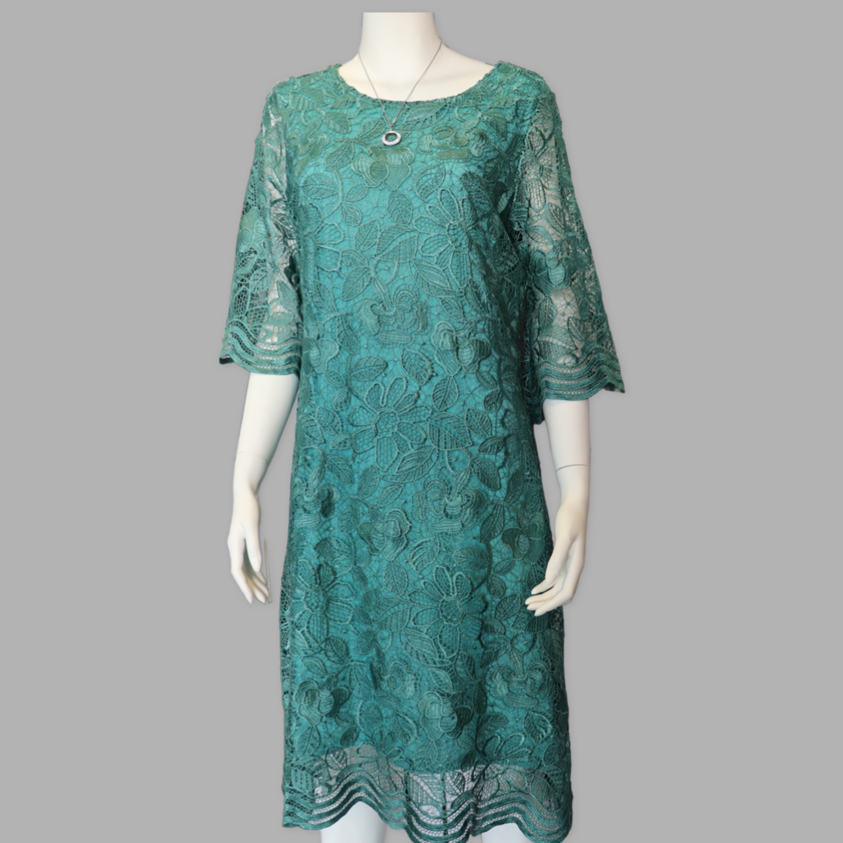 Vivid International Emerald Soft Lace 3/4 Sleeve Dress