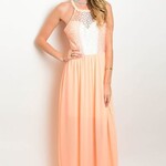 Fashion Square Peach & White Lace Bodice Formal Dress