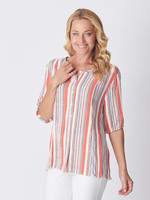Luna Sky White with Navy & Orange Stripe Short Sleeve Shirt