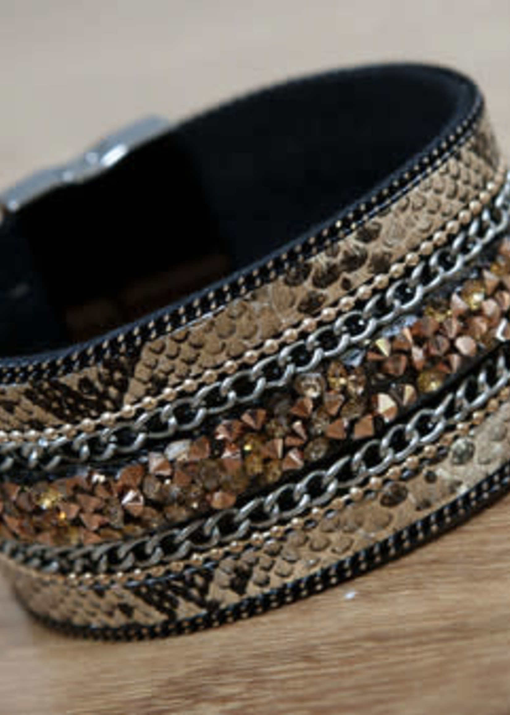 Harmonie Collections Brown Diamante Leopard Wrap Bracelet, Magnetic Clasp