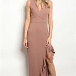 Fashion Square Rose Ruffled Split Long Dress