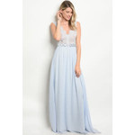 One Plus One Fashion Soft Blue Lace Bodice Long Dress