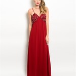 One Plus One Fashion Wine Lace Beaded Bodice Formal Long Dress