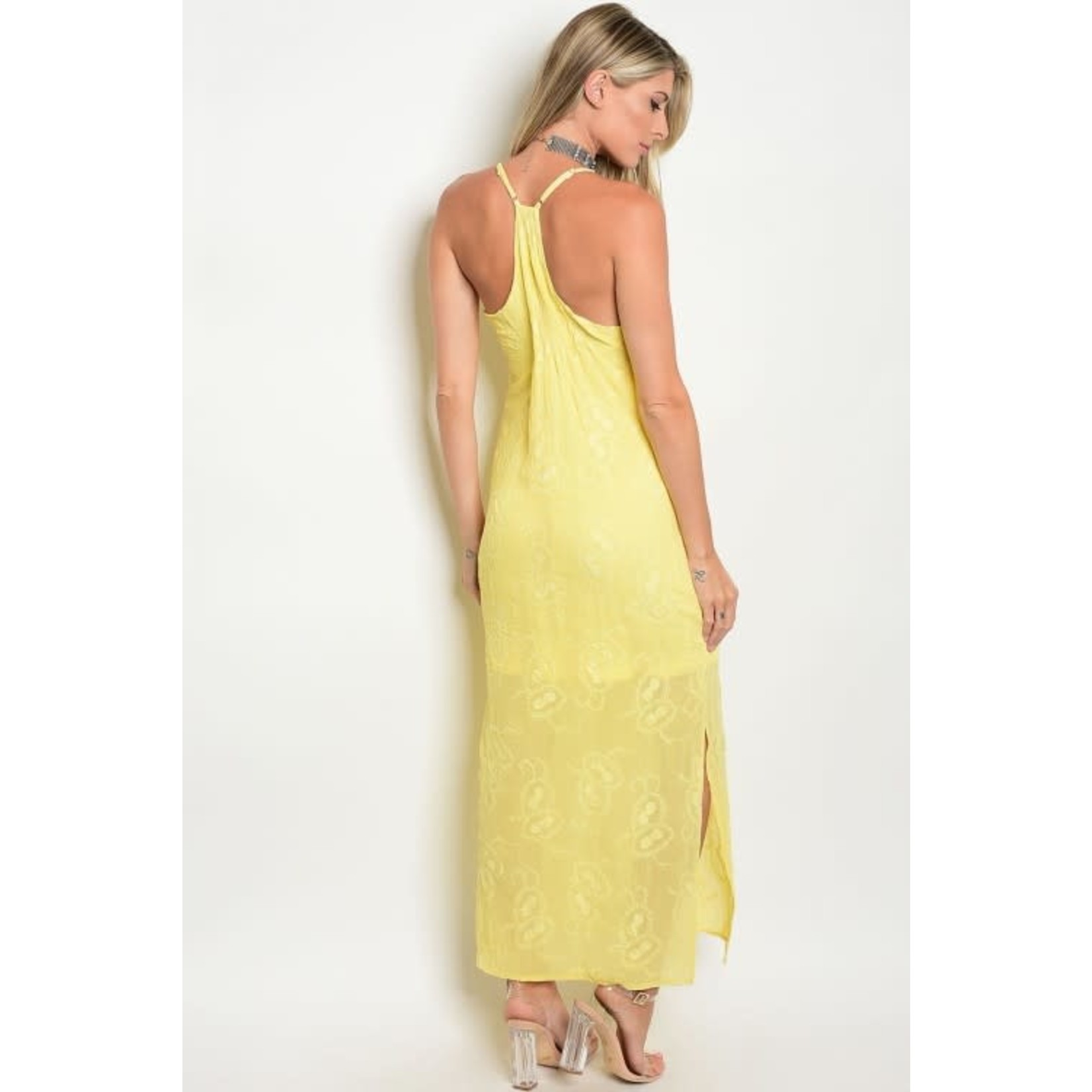 One Plus One Fashion Yellow Embroidered Formal Long Dress