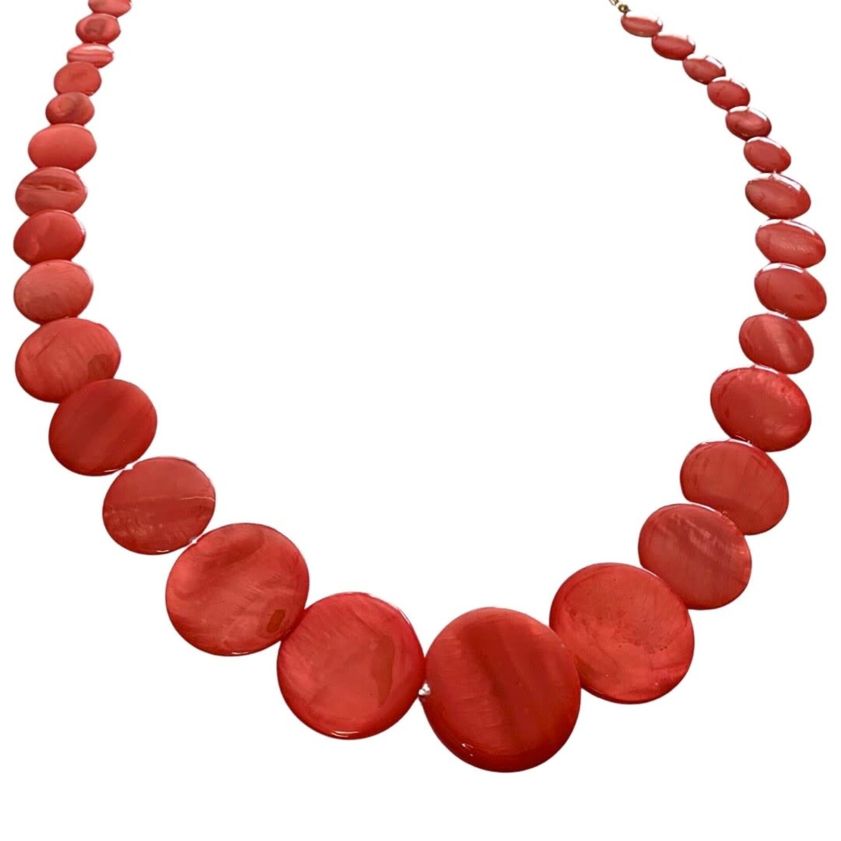 S.S Jewellery Coral Mother of  Pearl Shell Disk Necklace