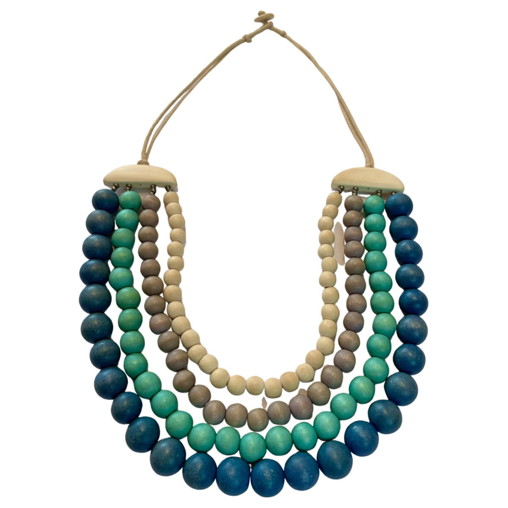Sonia Smith Jewellery Blue, Aqua & Cream, Wood Multi Strand Necklace