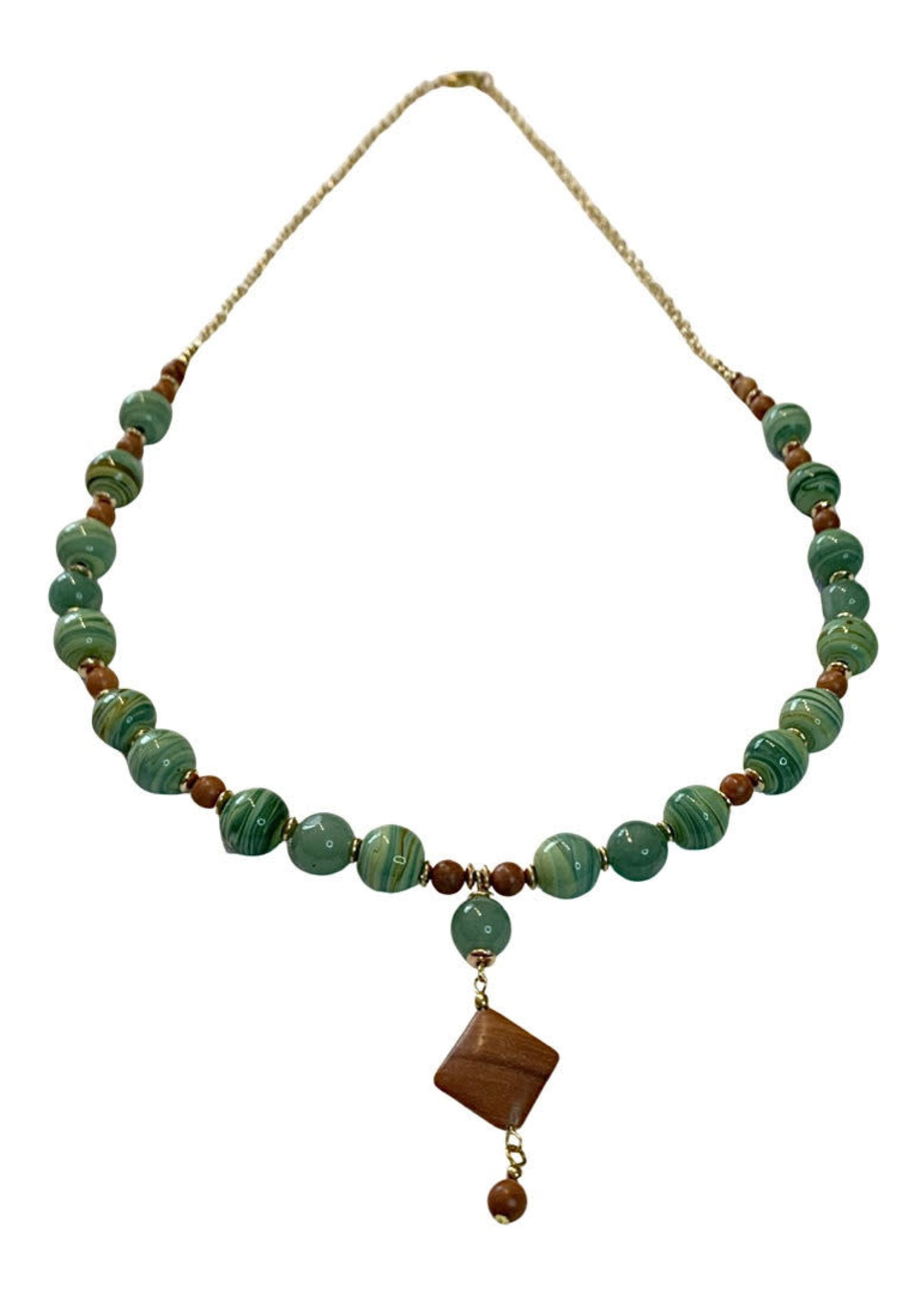 Sonia Smith Jewellery Green Porcelain, Jade & Orange Agate Gold Necklace