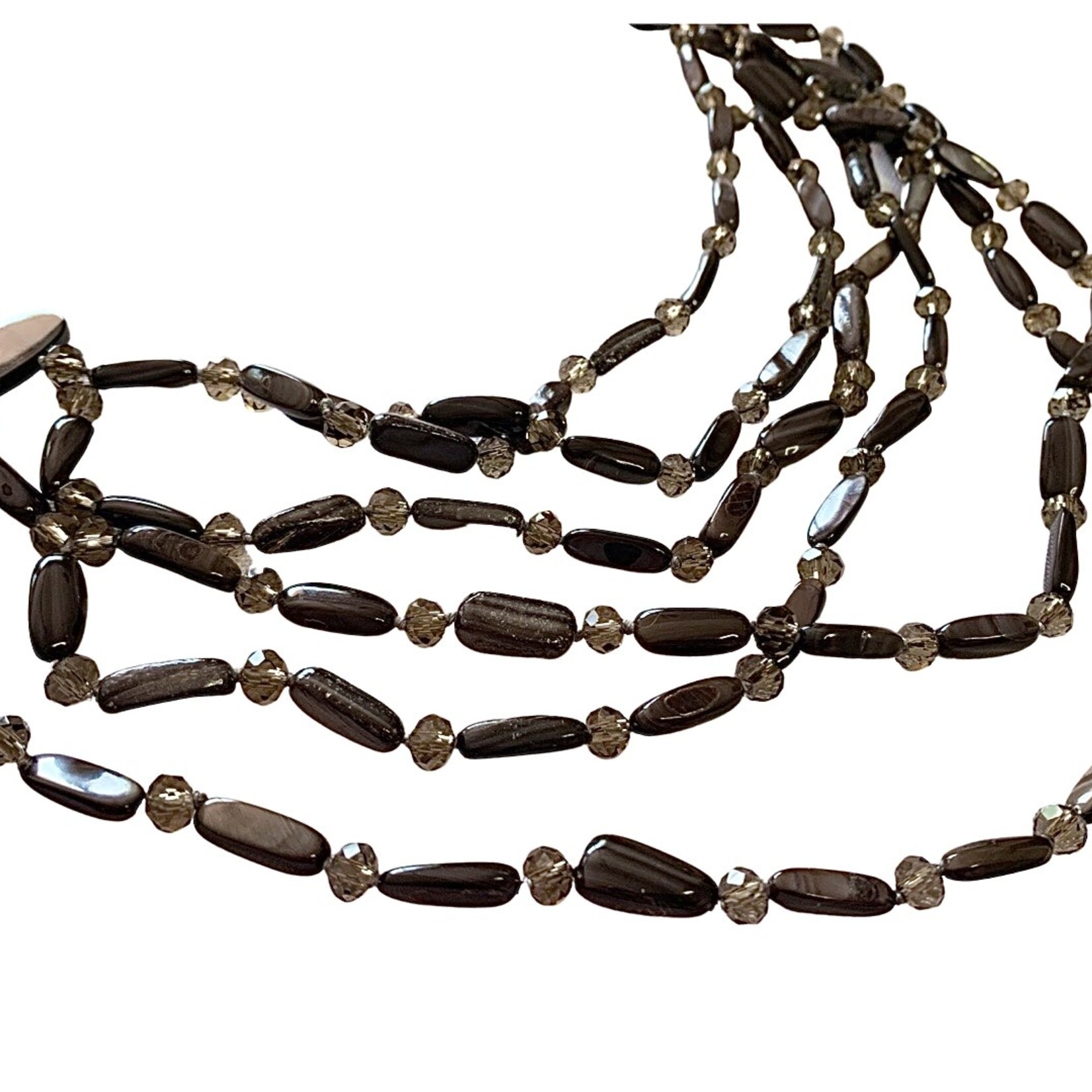 S.S Jewellery Charcoal Pearl Shell & Crystal Multi Strand Necklace