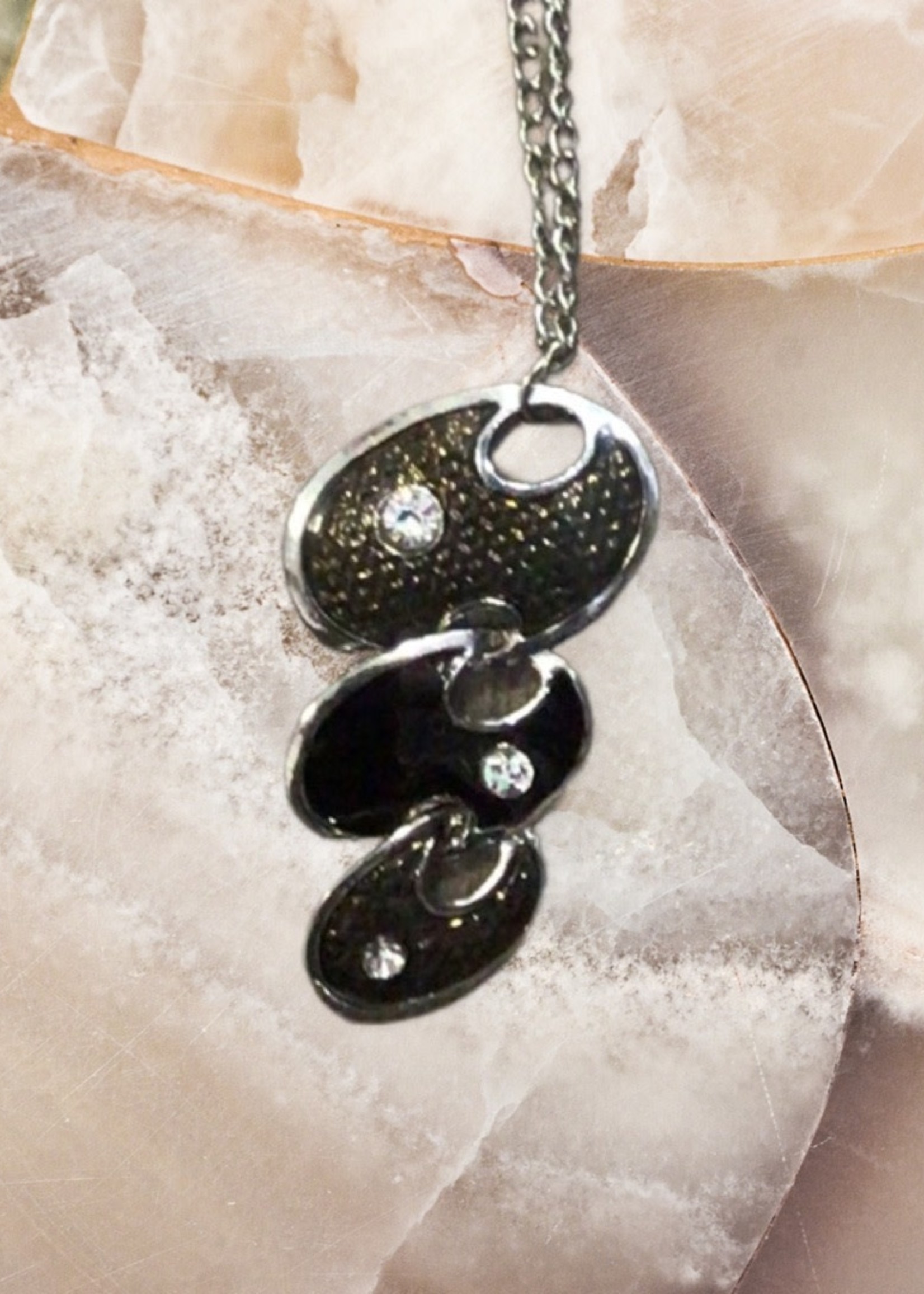 Sonia Smith Jewellery Grey & Black Oval Pendants 72cm Silver Necklace