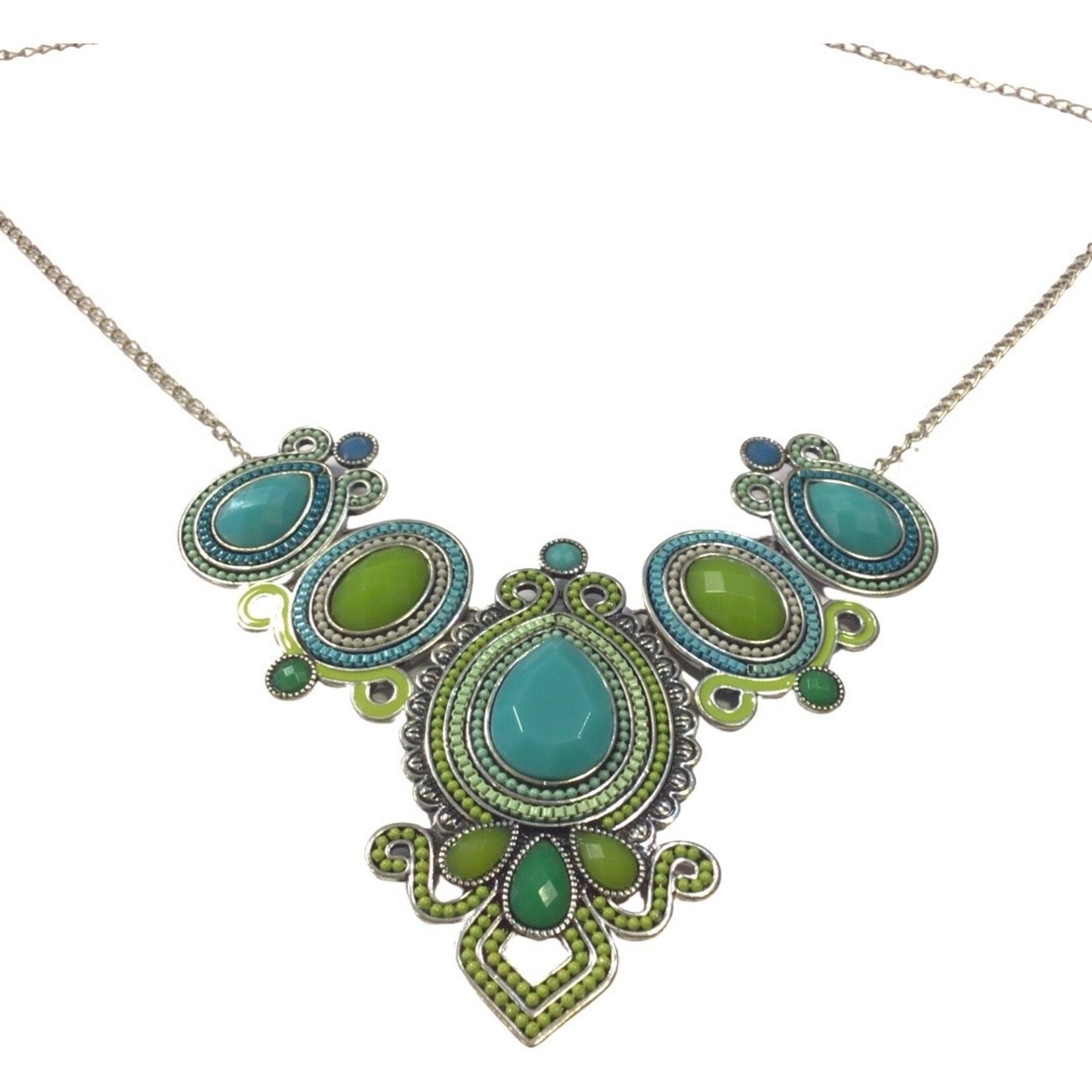 S.S Jewellery Aqua and Green Pendant Silver Necklace