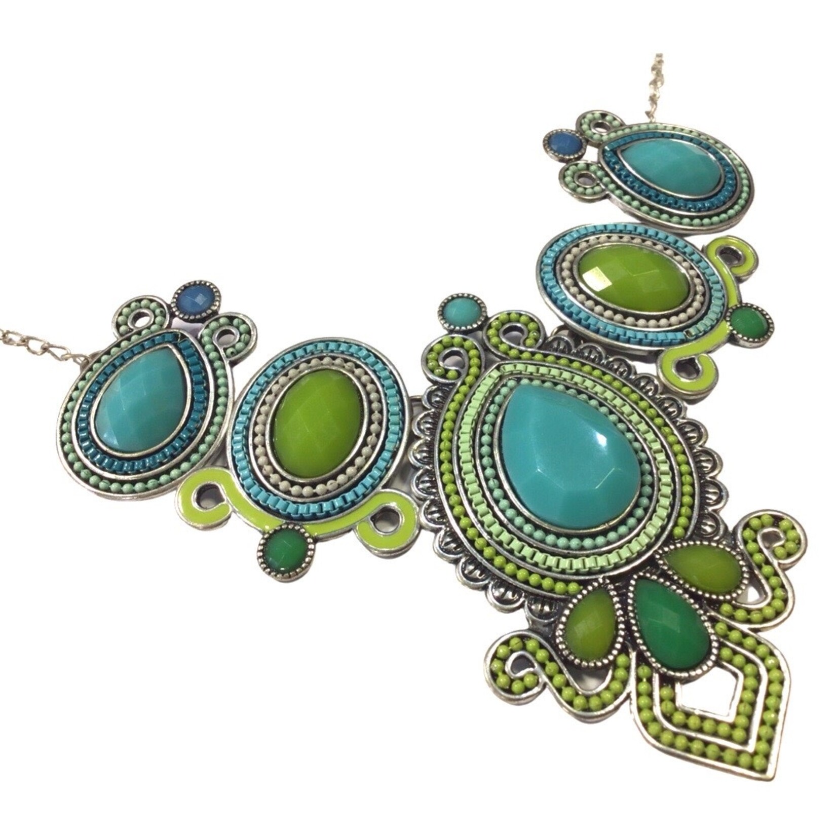 S.S Jewellery Aqua and Green Pendant Silver Necklace