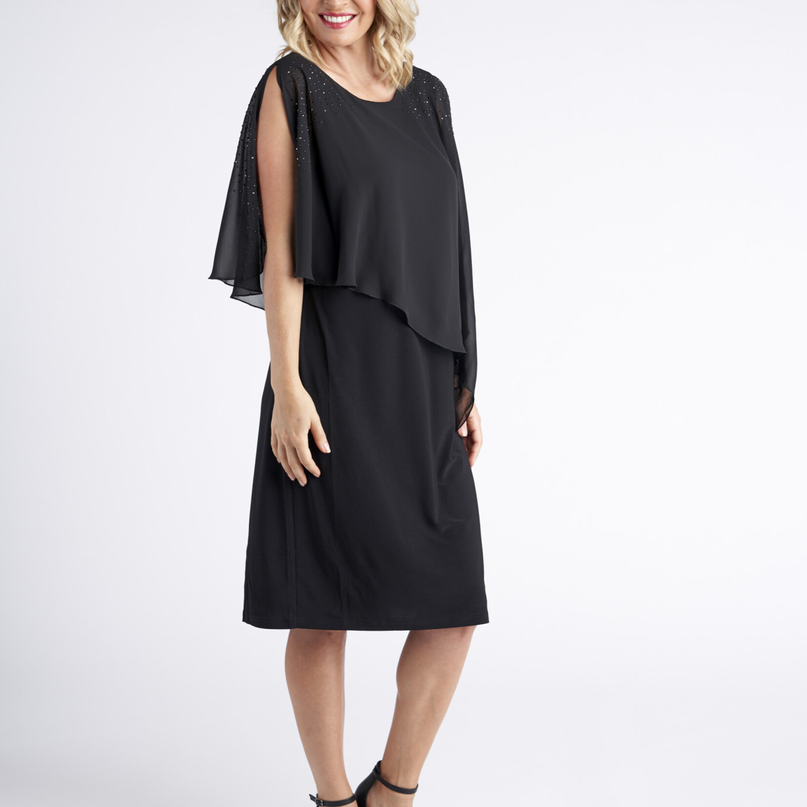 Vivid International Black Chiffon  Sparkle Overlay &  Jersey Dress