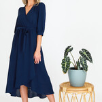 3rd Love Navy Hi-Lo Hem 3/4 Sleeve Wrap Dress