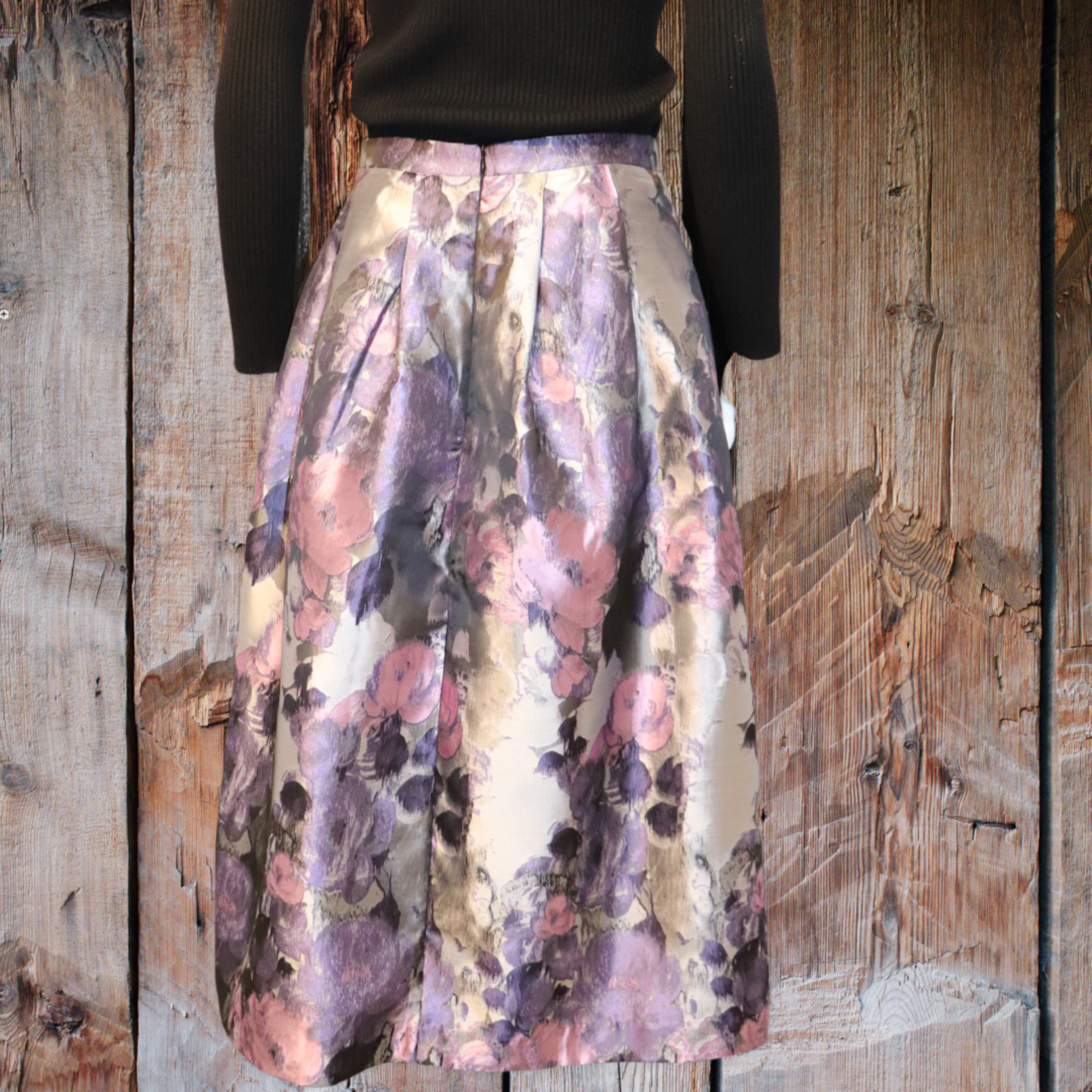 Jendi Purple & Grey Floral Satin  Skirt