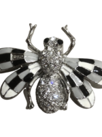 Silk Road Black White Grey & Crystals Bumble Bee Brooch