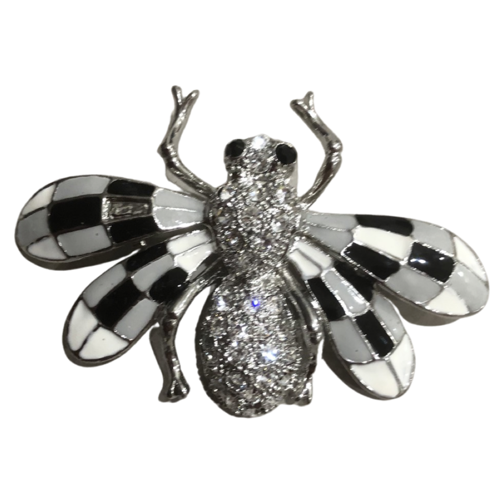 Silk Road Black White Grey & Crystals Bumble Bee Brooch