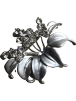 Silk Road Silver Leaf Floral Crystal Brooch