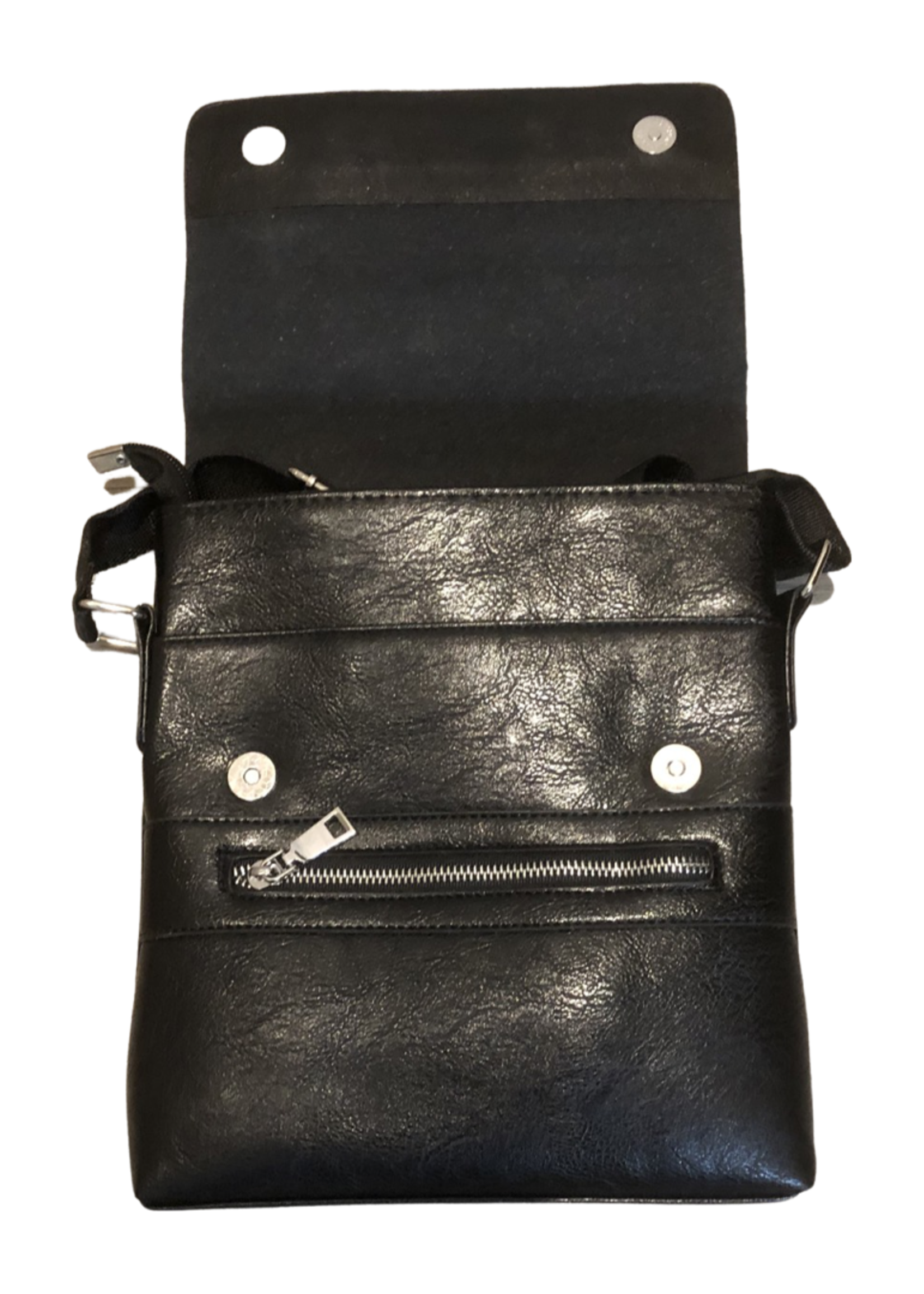 Silk Road Black Leather Postmans Crossbody Handbag