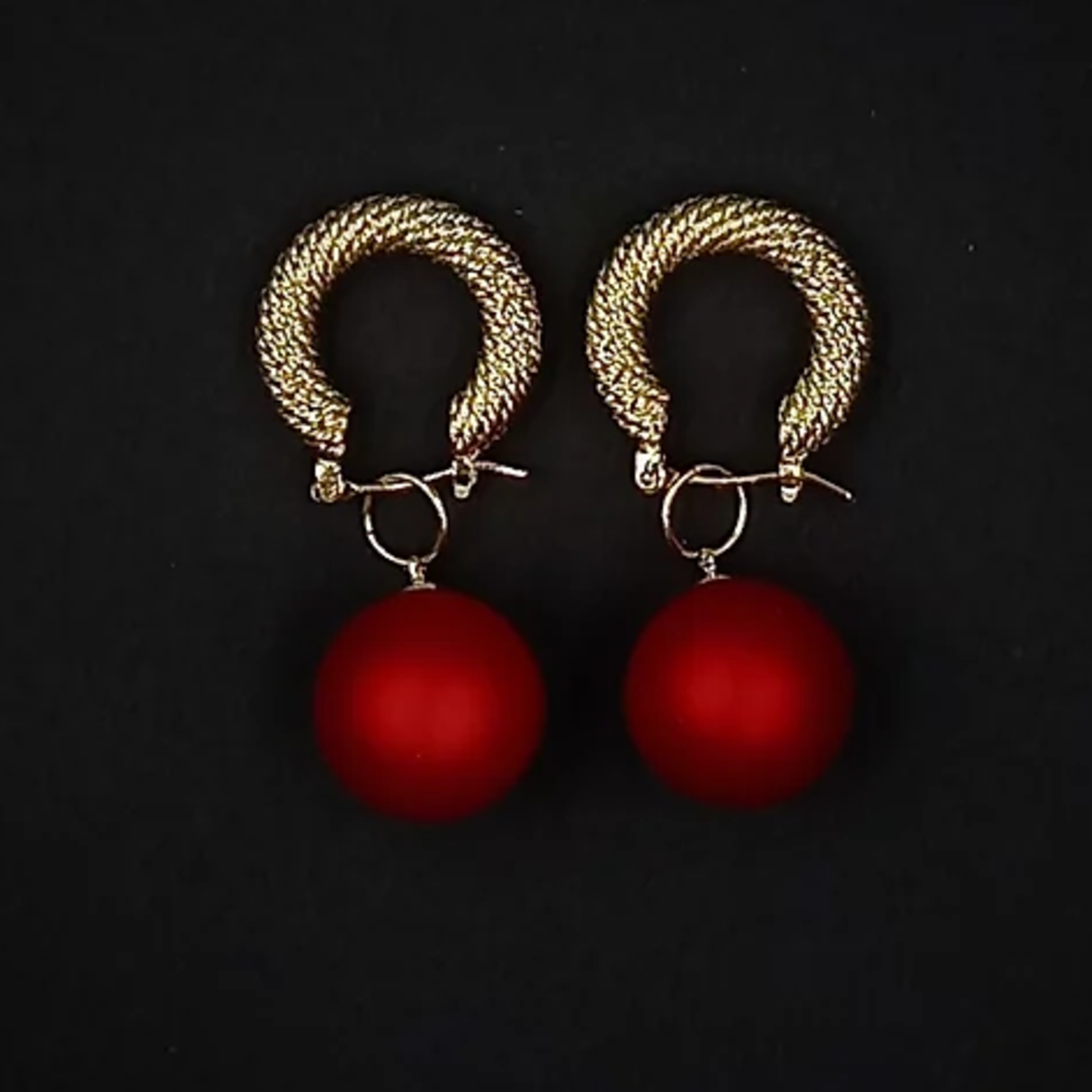 Silk Road Red Pearl & Gold Hoop Drop Earrings