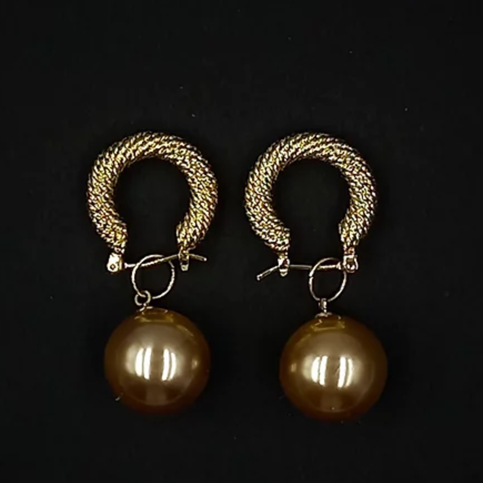 Silk Road Champagne Pearl Hoop Drop Earrings